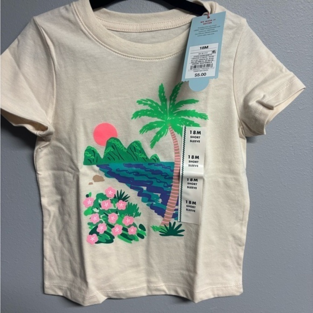 Cat & Jack Cream Tropical Scene Kids T-Shirt